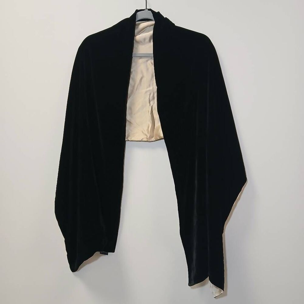 Charter club womens long velvet silk scarf black & tan wrap throw shawl collar